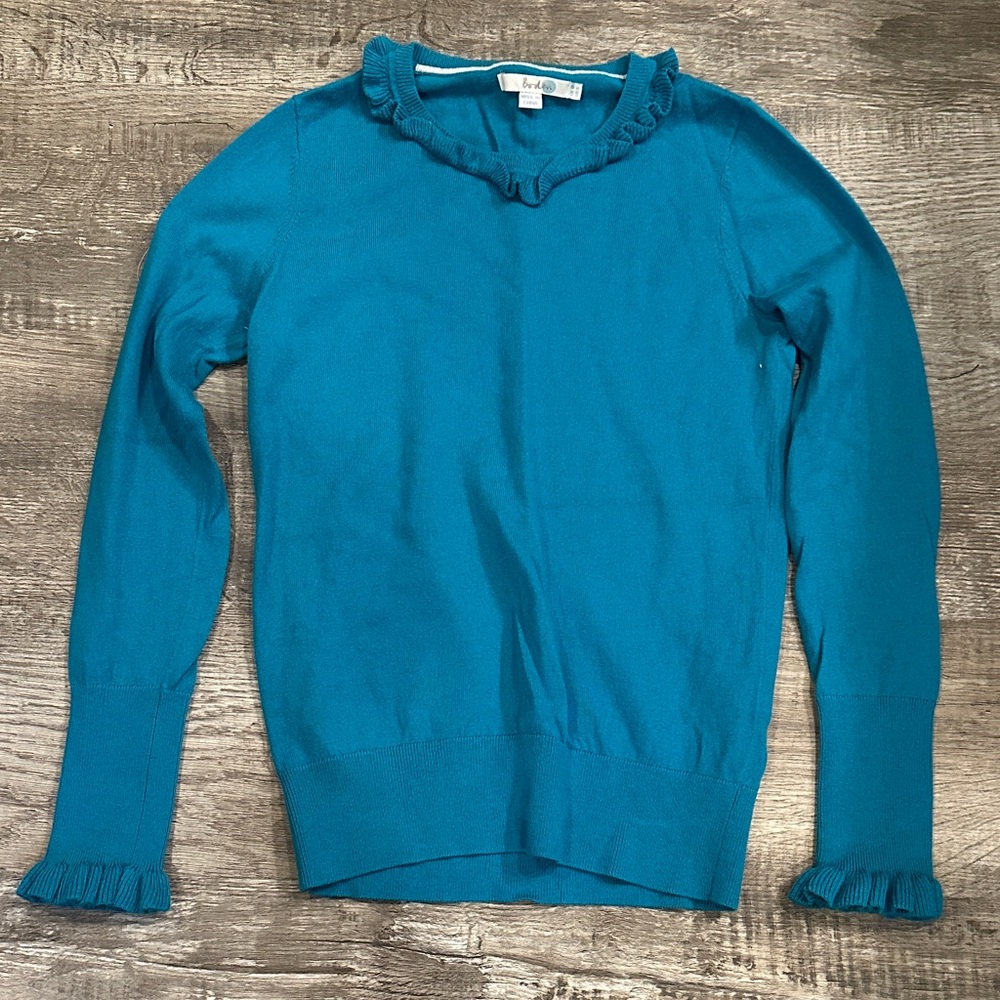 Boden Women's Blue Ruffle Trim‎ Sweater SZ 6 *Flaw
